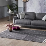 Eko Halı Urban URB 02 Black Grey Etnik Desenlere Sahip Hav Toz Vermez Yumuşak Dokulu Modern Halı