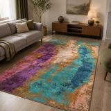 Hoom Rugs Arkaik PLZ 01 Eflatun Etnik Renkli Vintage Makine Halısı