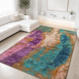 Hoom Rugs Arkaik PLZ 01 Eflatun Etnik Renkli Vintage Makine Halısı