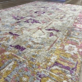 Hoom Rugs Arkaik PLZ 04 Eflatun Etnik Renkli Vintage Makine Halısı