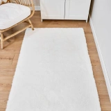 Apex Vega Beyaz Peluş Dokulu Kaydırmaz Dekoratif Halı
