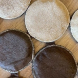 Hoom Rugs Deri 002 Kahve Krem Bej Yuvarlak Halı