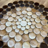 Hoom Rugs Deri 002 Kahve Krem Bej Yuvarlak Halı