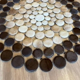 Hoom Rugs Deri 002 Kahve Krem Bej Yuvarlak Halı