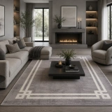Hoom Rugs York 204 Gri Krem Çerçeveli Modern Salon Halısı
