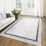 İpek Mekik Halı Filiya 11255 Krem Mavi Modern Salon Halısı