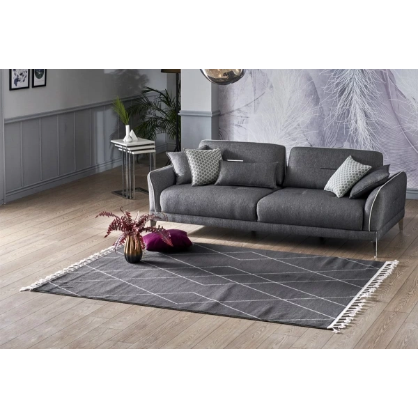 Eko Halı Urban URB 02 Black Grey Etnik Desenlere Sahip Hav Toz Vermez Yumuşak Dokulu Modern Halı
