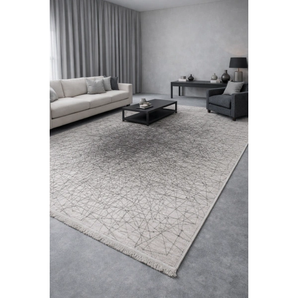 Hoom Rugs Emperor Krem Antrasit Yüksek Kalite Sık Dokuma Salon Halısı