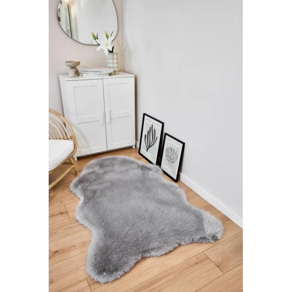 Apex Reiki Gri Peluş Post Şekilli Halı