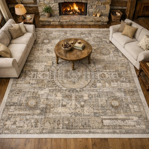 Luxess Halı Roma 1129 Gri Krem Modern Salon Halısı