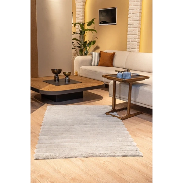 Apex Halı Linio 8055 Gri Peluş Kaymaz Taban Dekoratif Halı