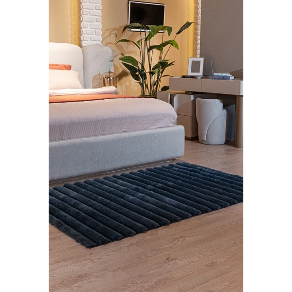 Apex Halı Linio 8056 Antrasit Peluş Kaymaz Taban Dekoratif Halı