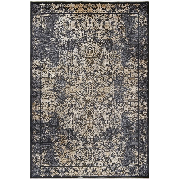 Hoom Rugs Natural 1707 Siyah Sarı Klasik Salon Halısı