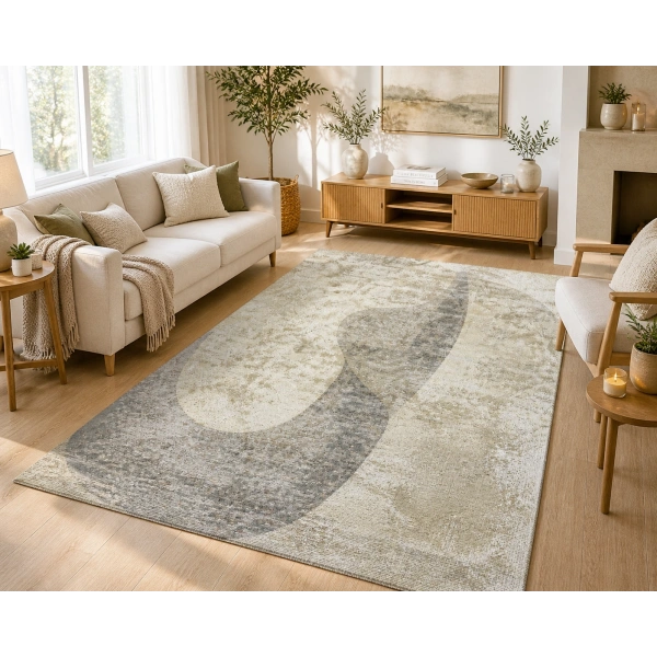 Hoom Rugs Arkaik PLZ 08 K.Antrasit Etnik Renkli Vintage Makine Halısı