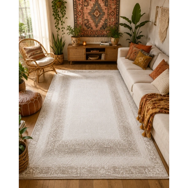 Hoom Rugs Sembol 2904 Bej Akrilik Dayanıklı Makine Halısı