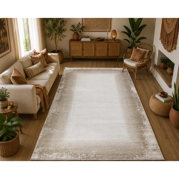 Hoom Rugs Sembol 2907 Bej Akrilik Dayanıklı Makine Halısı