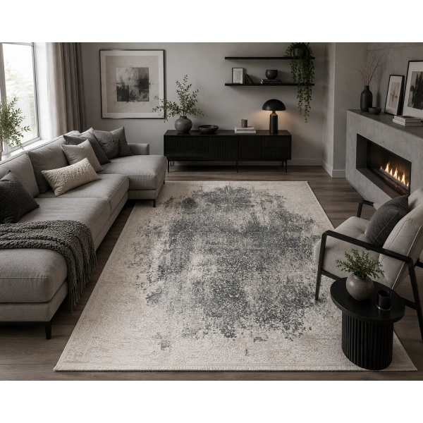 Hoom Rugs Sembol 2908 Gri Akrilik Dayanıklı Makine Halısı