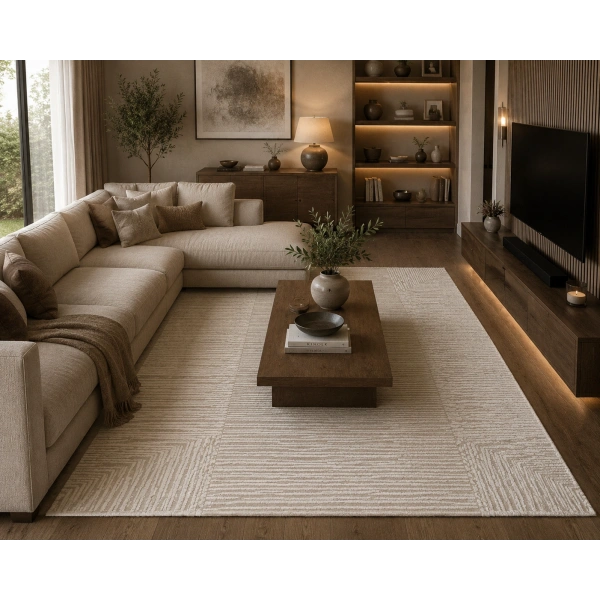 Hoom Rugs Sembol 2906 Krem Akrilik Dayanıklı Makine Halısı