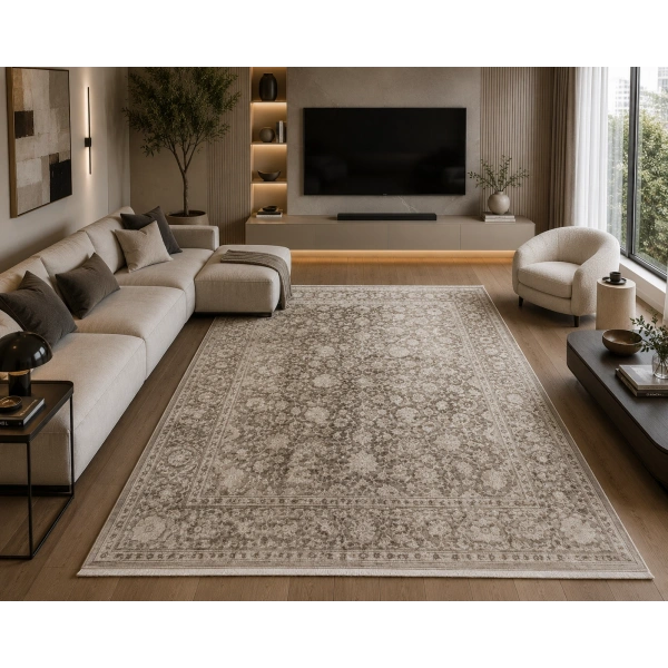 Hoom Rugs Elegant 004 Vizon Bej Doğal Elyaf Yansımalı Klasik Desenli Salon Halısı