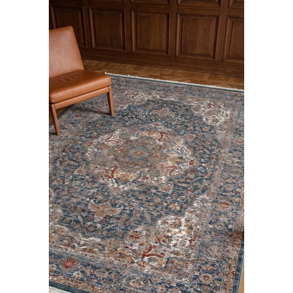 Hoom Rugs Otantik 2604 Mavi Vintage Desenli Salon Halısı