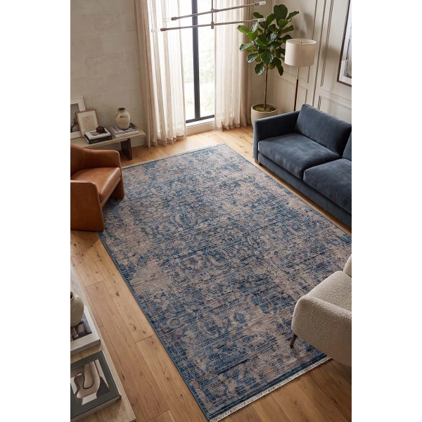 Hoom Rugs Otantik 2610 Mavi Vintage Desenli Salon Halısı