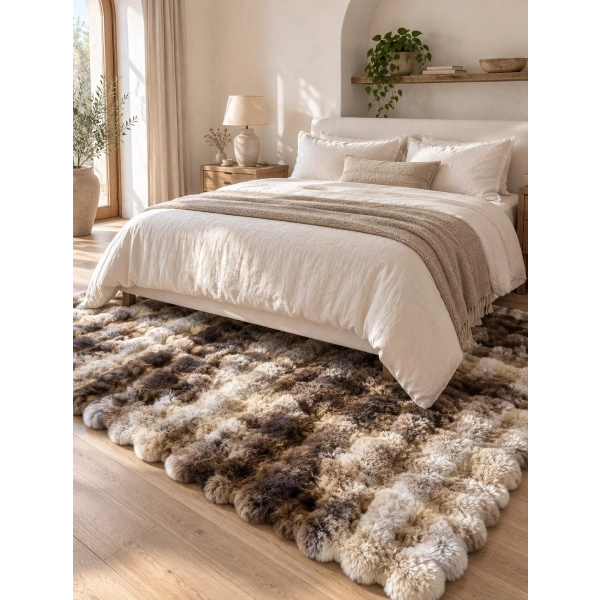 Hoom Rugs Rabbit 420 Multi Kahve Çift Renkli Peluş Halı