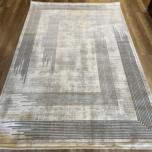 İpek Mekik Halı Gordion 16108 Gri Krem Modern Salon Halısı