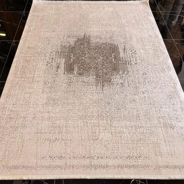 Sanat Halı Mira 3573 Krem Kahve Modern Salon Halısı