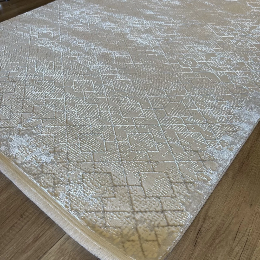 İpek Halı Sihir 17300 Beyaz Krem Modern Salon Halısı