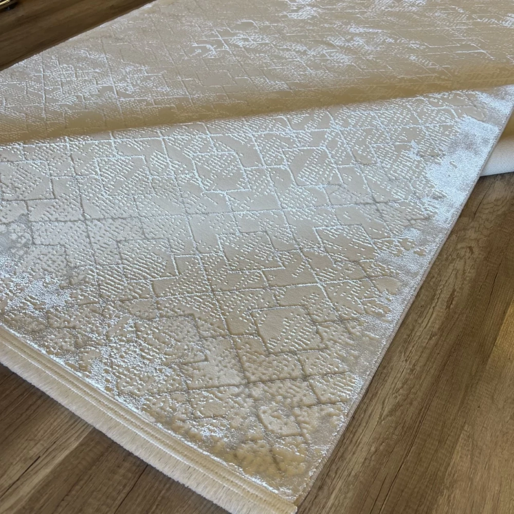 İpek Halı Sihir 17300 Beyaz Krem Modern Salon Halısı