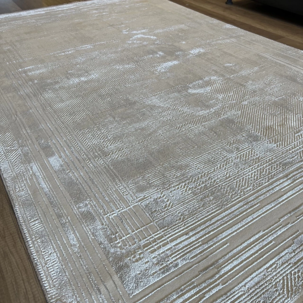 İpek Halı Sihir 17306 Beyaz Krem Modern Salon Halısı