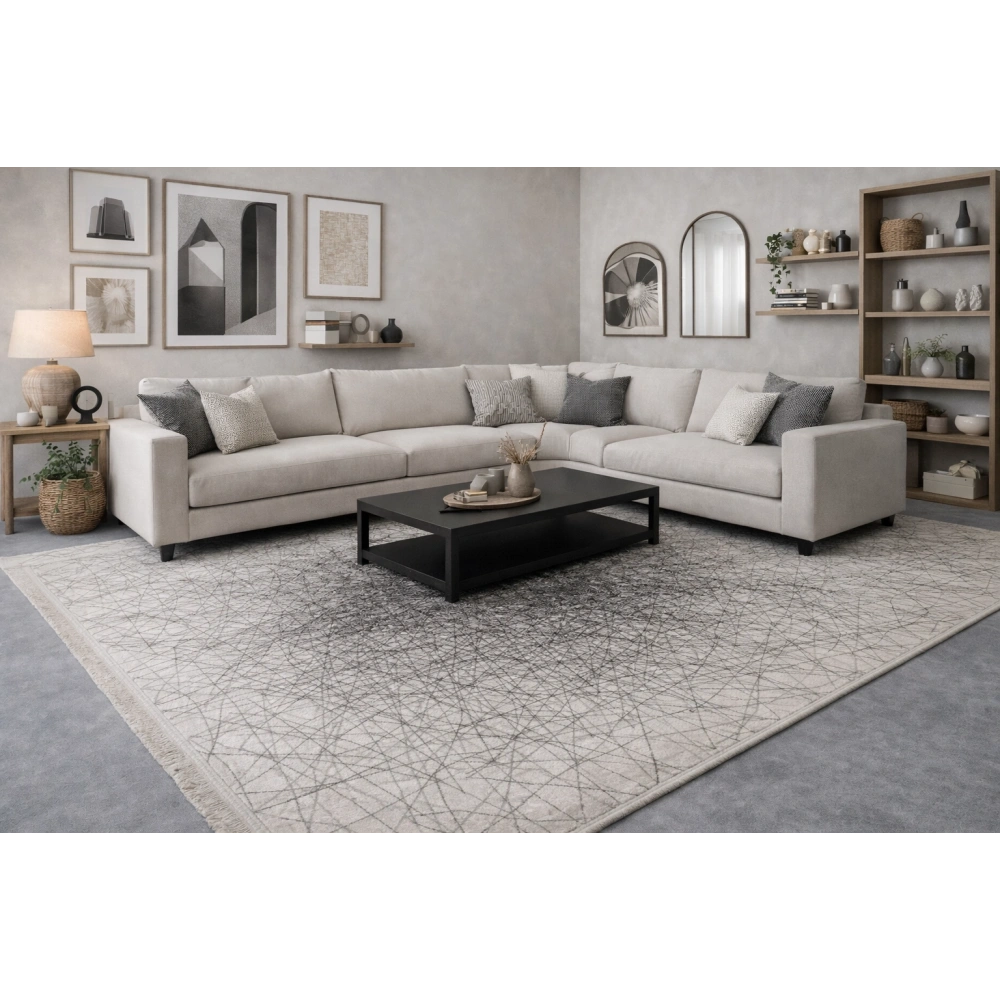 Hoom Rugs Emperor Krem Antrasit Yüksek Kalite Sık Dokuma Salon Halısı