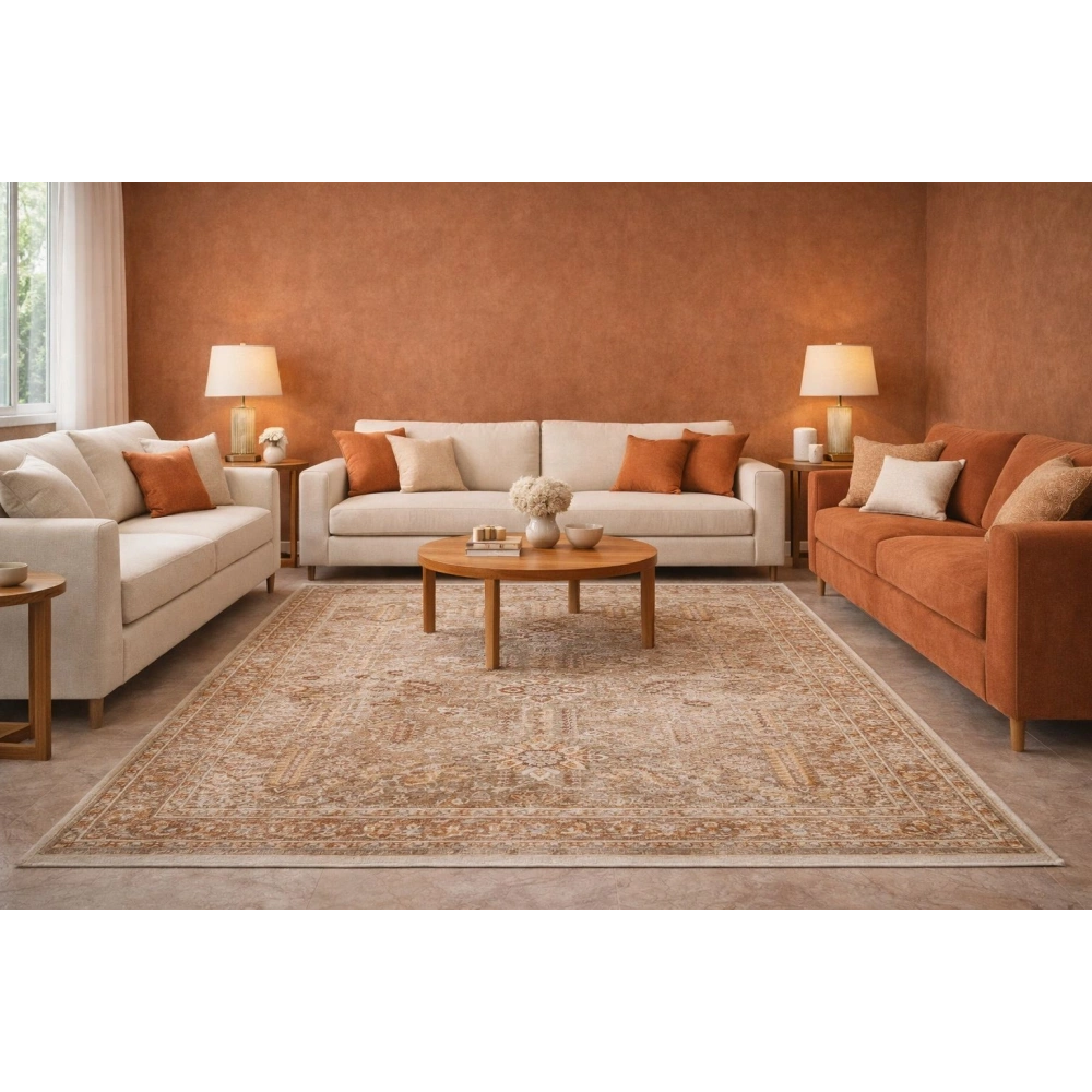 Eko Halı Sofia SOF 01 Cream Gold Uşak Motifli Renkli Makine Halısı