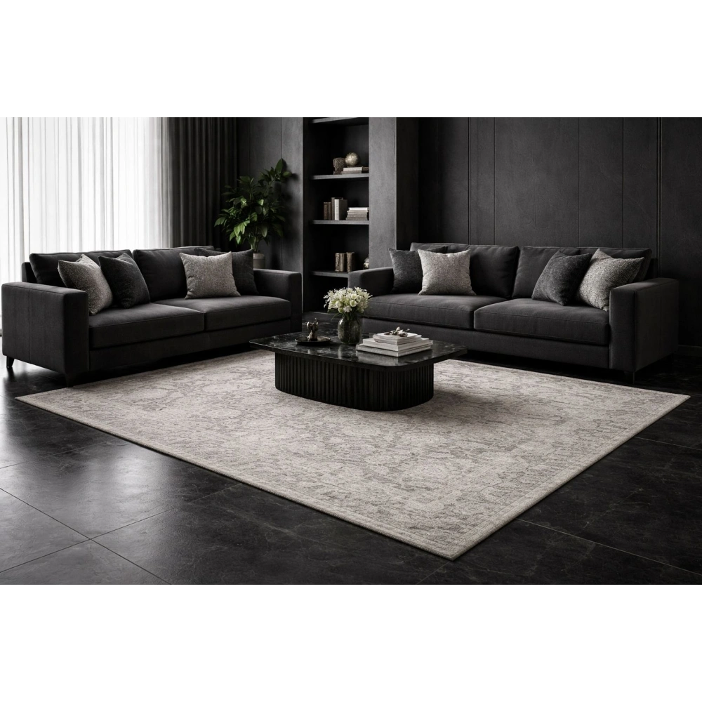 Eko Halı Shıraz SHR 01 Grey Vintage Tarzlı Yumuşak Dokulu Modern Makine Halısı