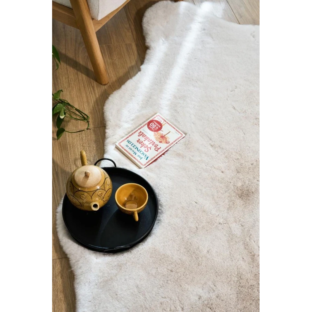 Apex Palma Krem Peluş Post Şekilli Halı