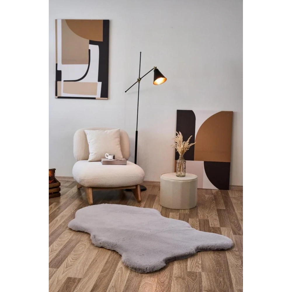 Apex Palma Gri Peluş Post Şekilli Halı