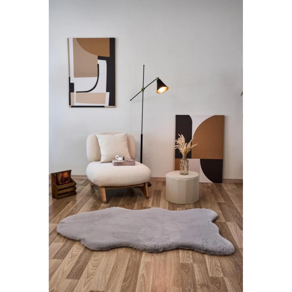 Apex Palma Gri Peluş Post Şekilli Halı