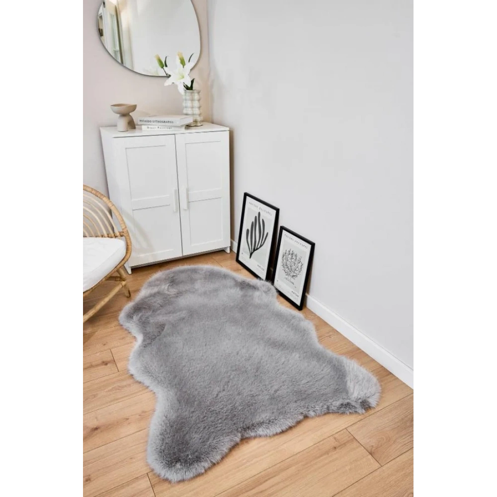 Apex Reiki Gri Peluş Post Şekilli Halı