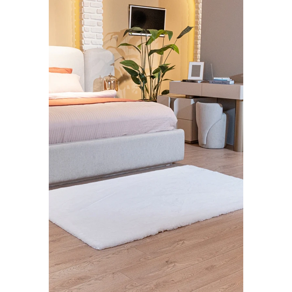 Apex Polo 8705 Beyaz Peluş Düz Şekilli Halı