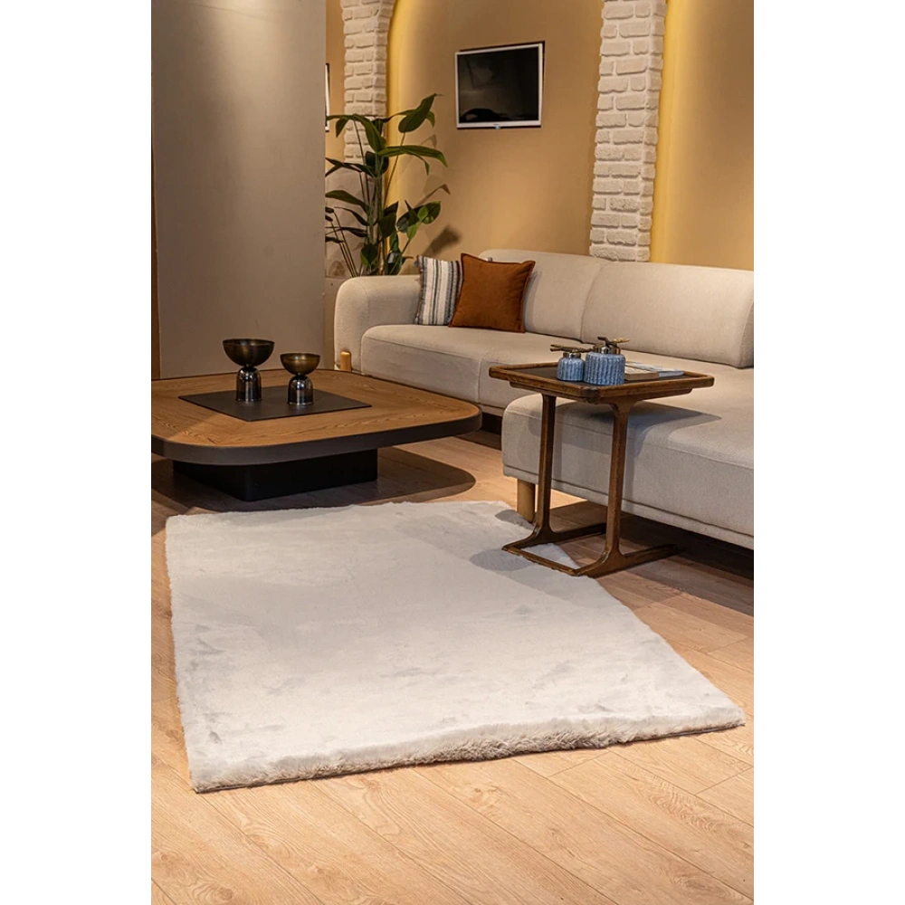 Apex Polo 8702 Gri Peluş Düz Şekilli Halı