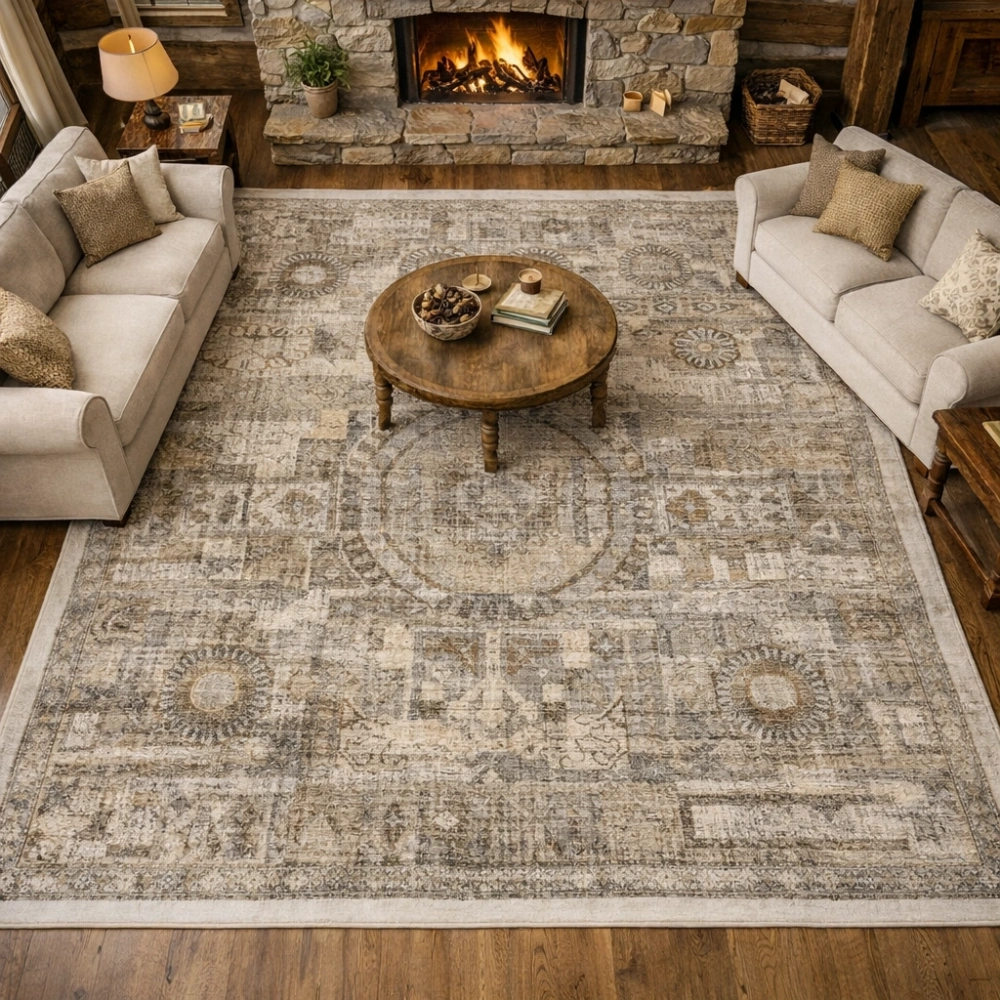 Luxess Halı Roma 1129 Gri Krem Modern Salon Halısı