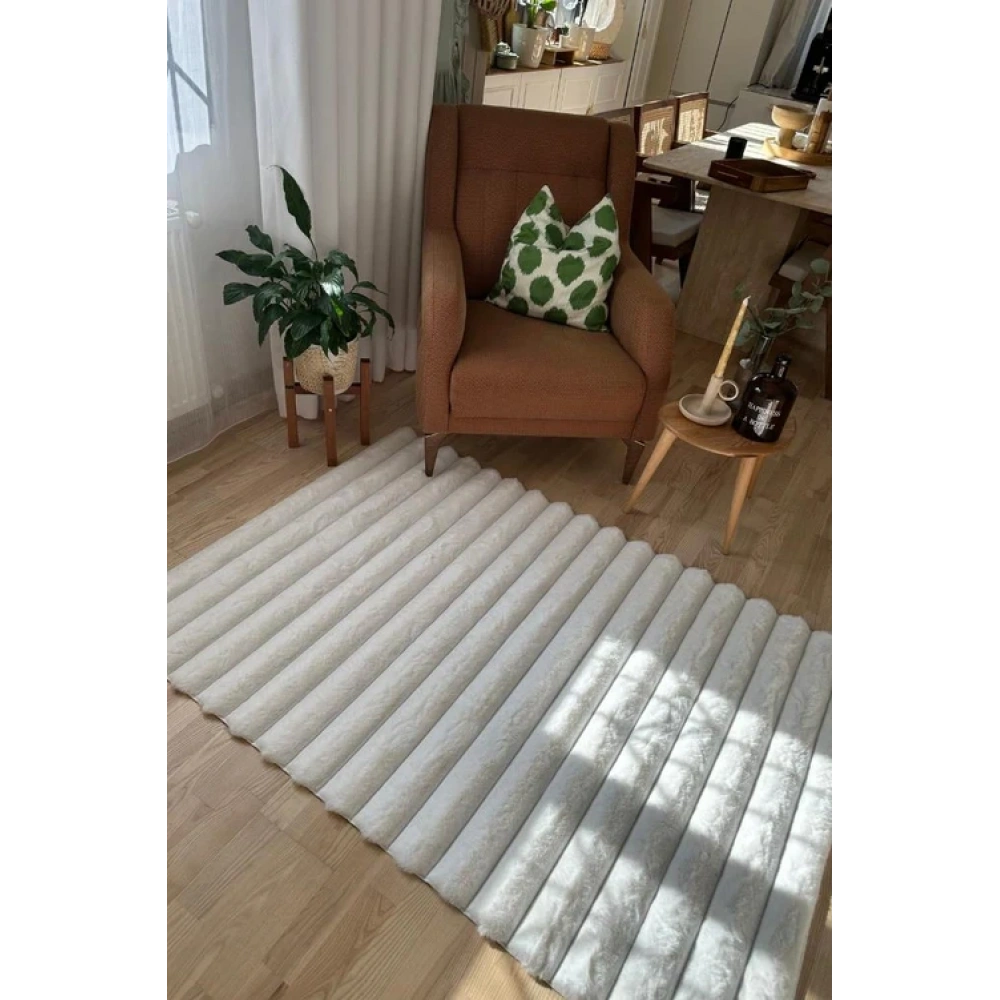 Apex Halı Linio 8051 Beyaz Peluş Kaymaz Taban Dekoratif Halı