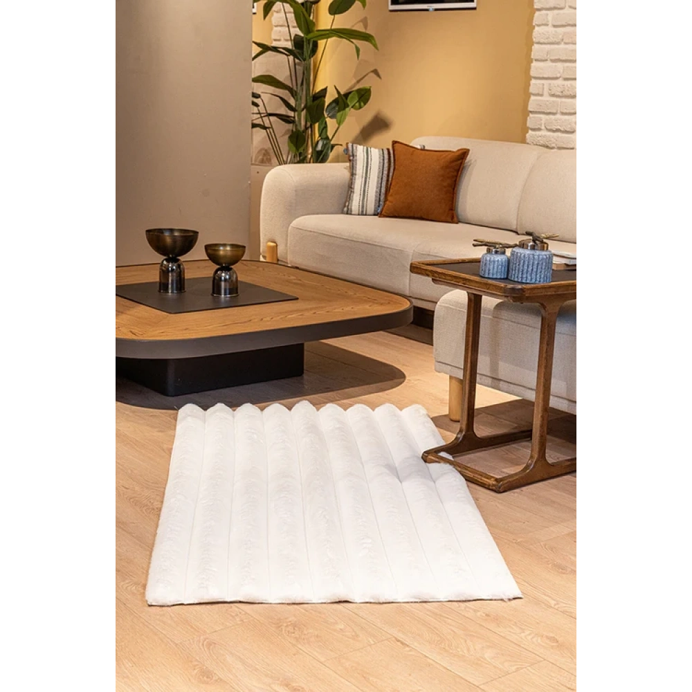 Apex Halı Linio 8051 Beyaz Peluş Kaymaz Taban Dekoratif Halı