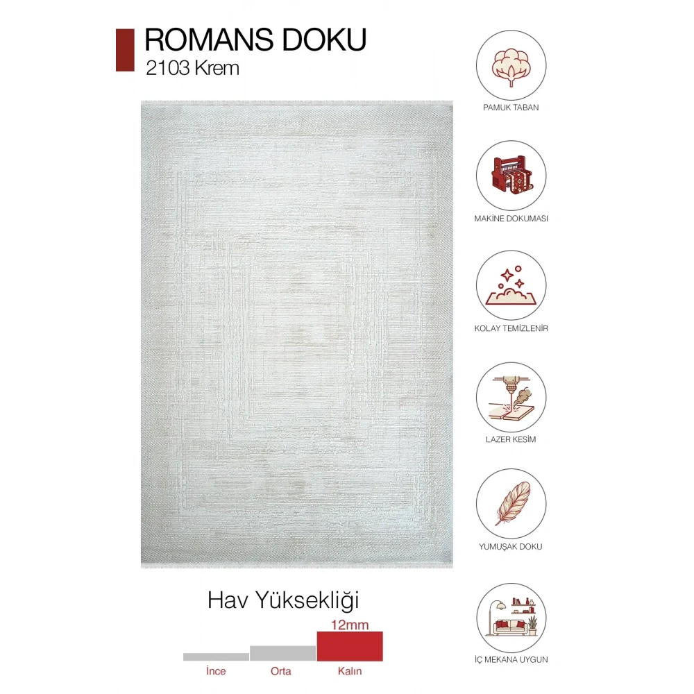 Hoom Rugs Doku 2103 Krem Modern Salon Halısı