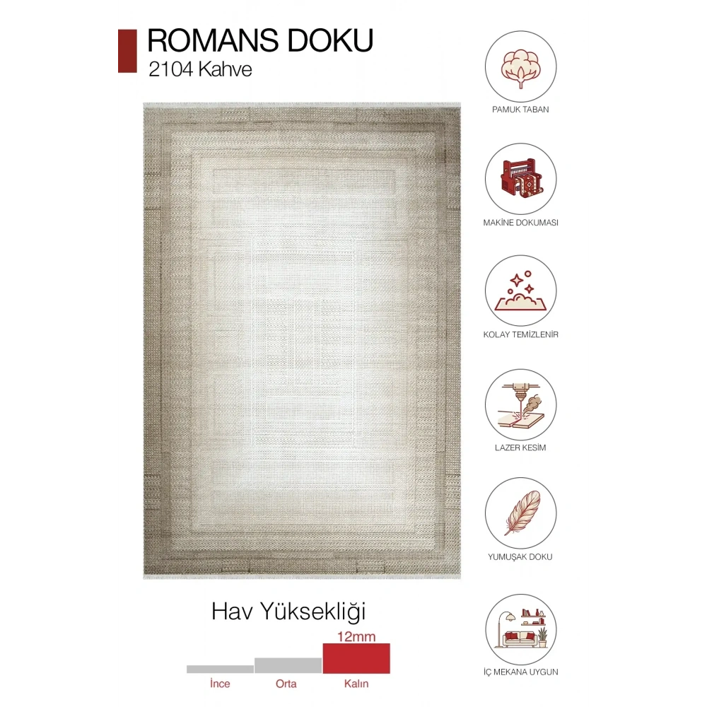Hoom Rugs Doku 2104 Kahve Modern Salon Halısı