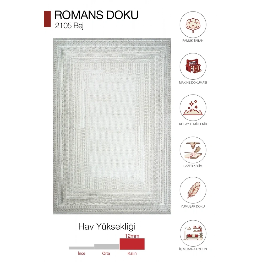 Hoom Rugs Doku 2105 Bej Modern Salon Halısı