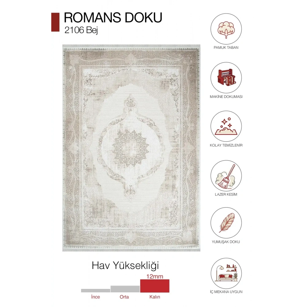 Hoom Rugs Doku 2106 Bej Modern Salon Halısı