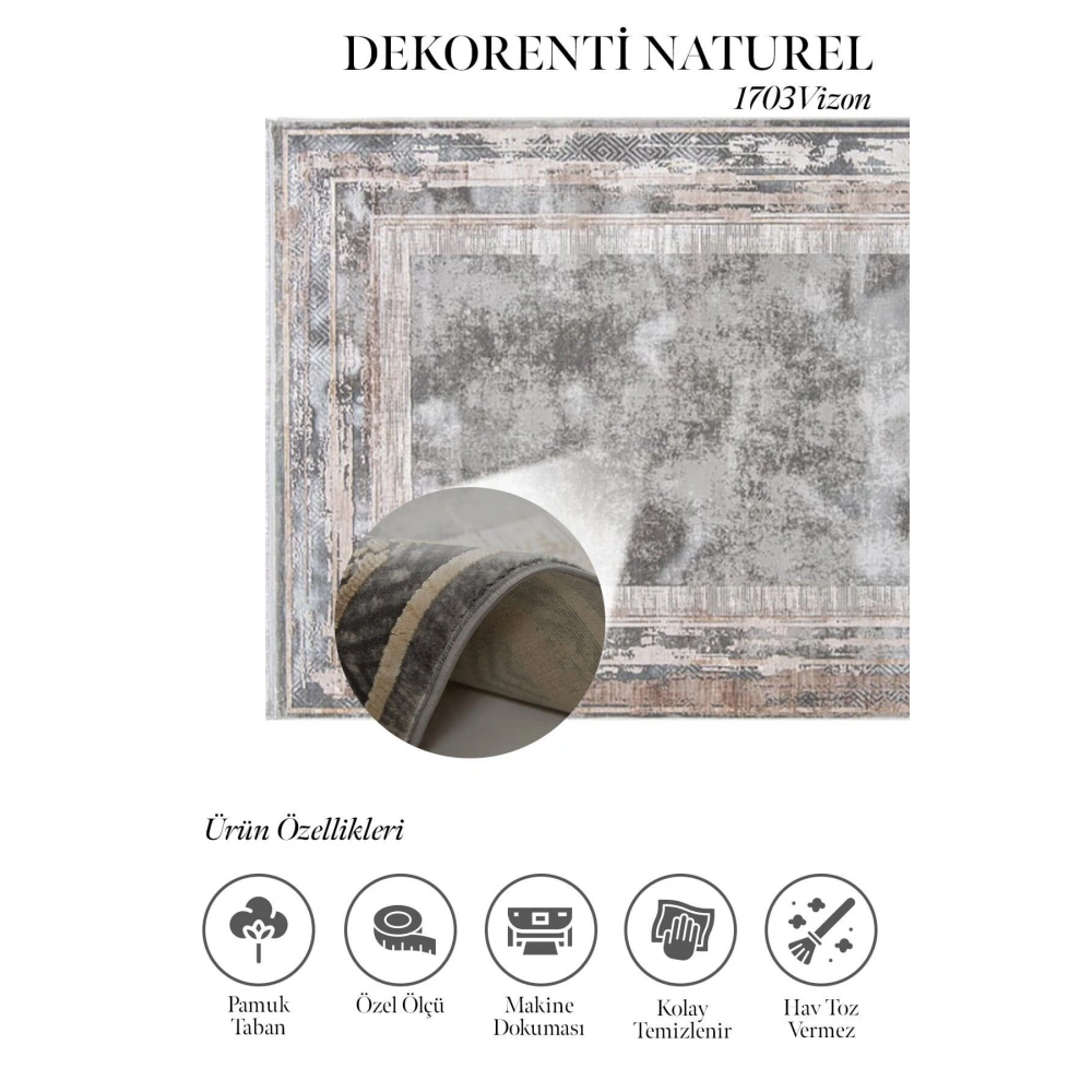 Hoom Rugs Natural 1703 Gri Vizon Klasik Salon Halısı