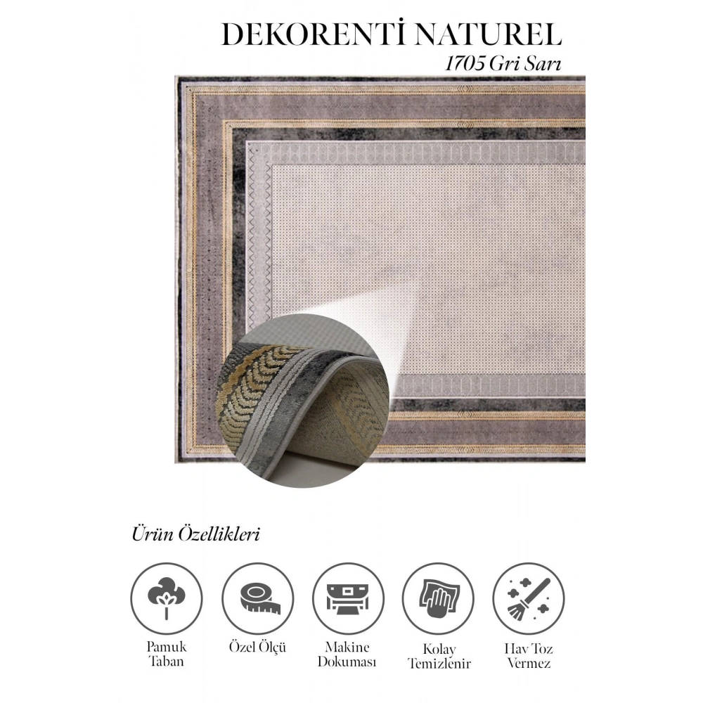 Hoom Rugs Natural 1705 Gri Sarı Klasik Salon Halısı