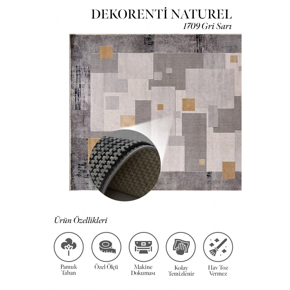 Hoom Rugs Natural 1709 Gri Sarı Klasik Salon Halısı